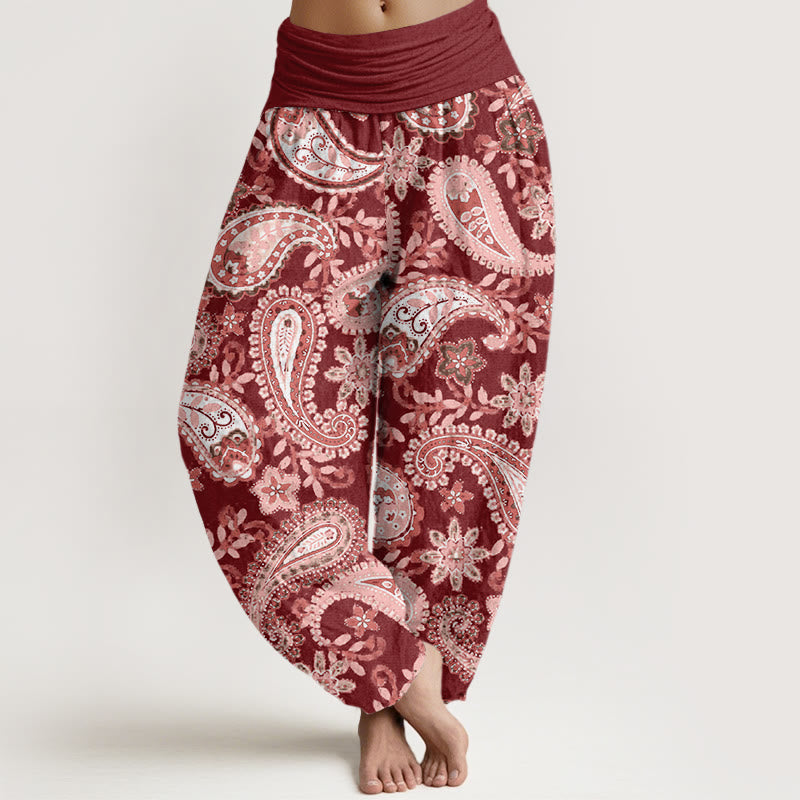 Buddha Stones Cotton Casual Paisley Pattern Women's Elastic Waist Harem Pants - Brown - US22,UK/AU26,EU54 (6XL) - image 0
