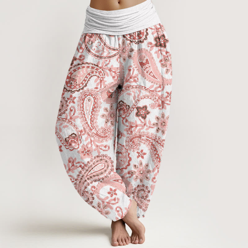 Buddha Stones Cotton Casual Paisley Pattern Women's Elastic Waist Harem Pants - Snow - US22,UK/AU26,EU54 (6XL) - image 4