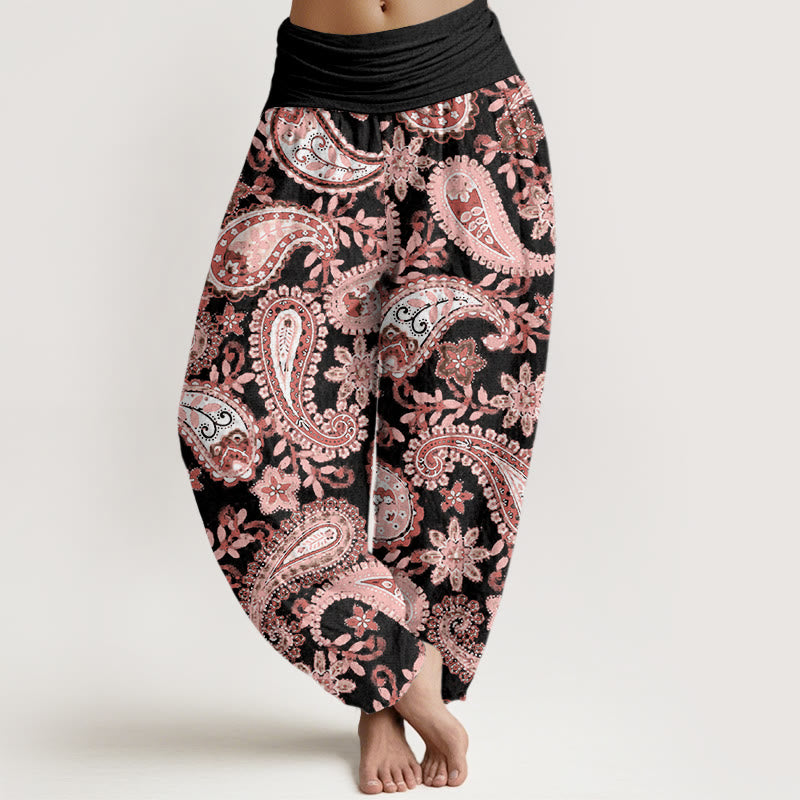 Buddha Stones Cotton Casual Paisley Pattern Women's Elastic Waist Harem Pants - Black - US22,UK/AU26,EU54 (6XL) - image 7