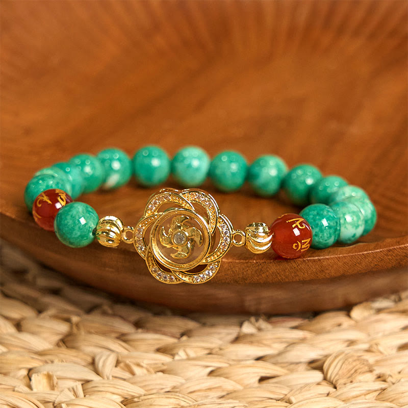 Foviel Natürliche Jade Om Mani Padme Hum Zyklon Charm Wohlstand Armband
