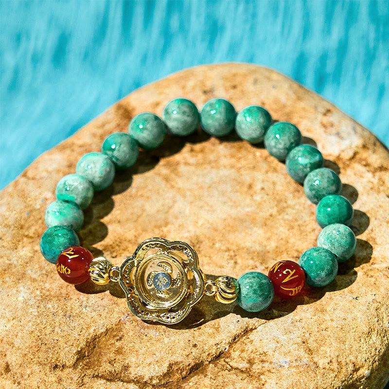 Foviel Natürliche Jade Om Mani Padme Hum Zyklon Charm Wohlstand Armband