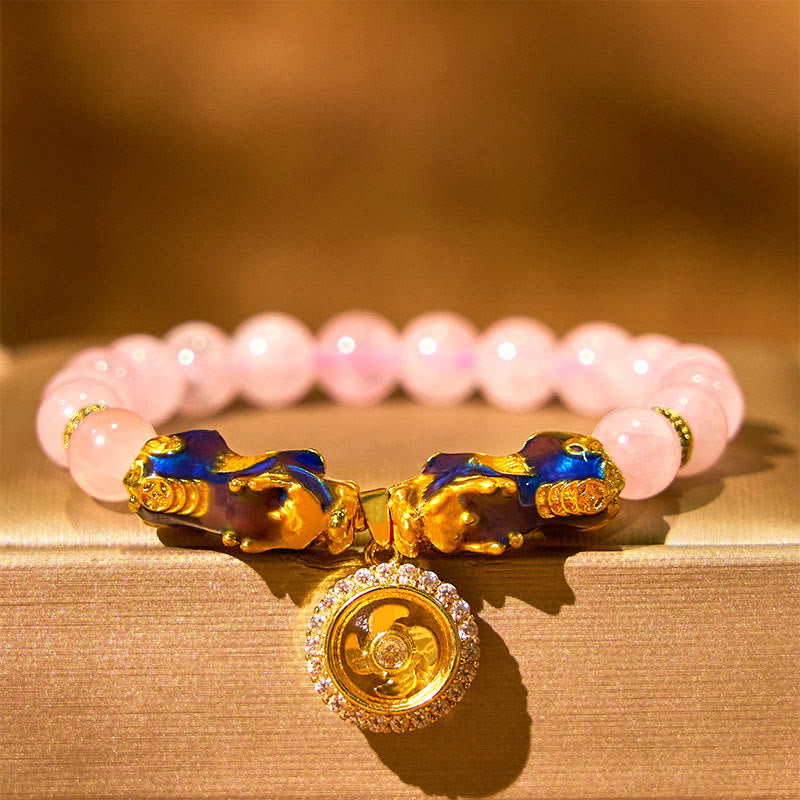 Foviel Pink Crystal Color Change Double PiXiu Cyclone Charm Warmth Bracelet