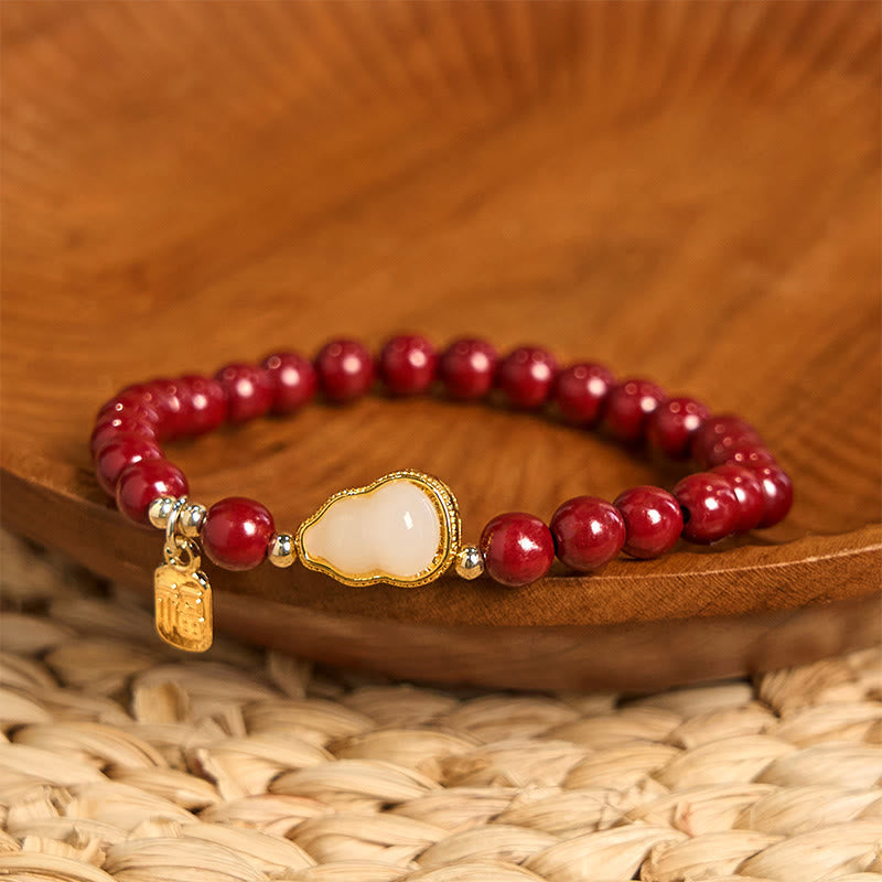 Foviel Cinnabar Gourd Fu Character Charm Blessing Bracelet