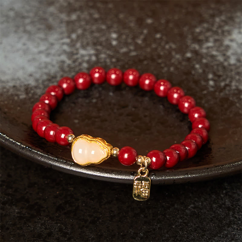 Foviel Cinnabar Gourd Fu Character Charm Blessing Bracelet