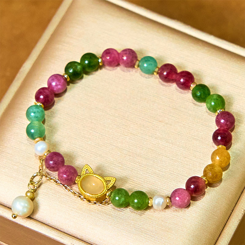 Bracelet porte-bonheur Foviel chat chanceux en tourmaline colorée