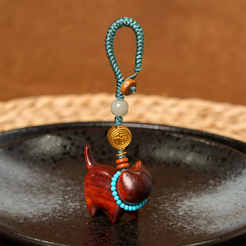Foviel Hetian Jade Natural Sandalwood Red Sandalwood Green Sandalwood Fu Character Abundance Key Chain