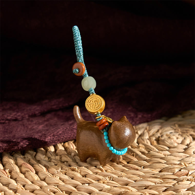 Foviel Hetian Jade Natural Sandalwood Red Sandalwood Green Sandalwood Fu Character Abundance Key Chain