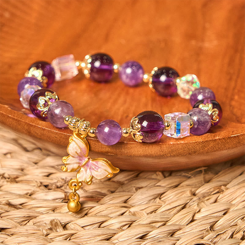 Foviel Natürliche Amethyst Sun Stone Schmetterling Friedens Armband