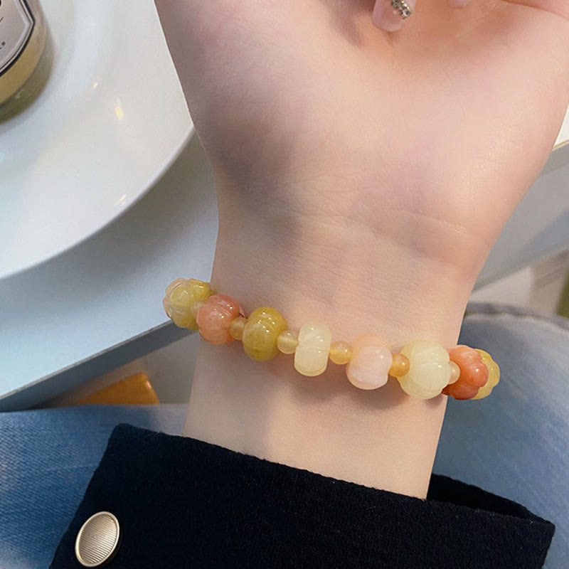 Foviel Golden Silk Jade Pumpkin Beads Wealth Luck Bracelet