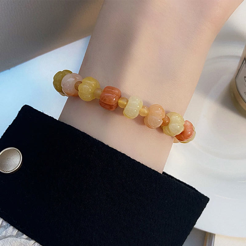 Foviel Golden Silk Jade Pumpkin Beads Wealth Luck Bracelet