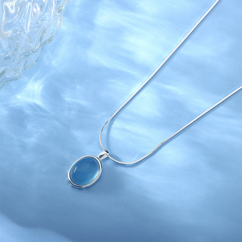 Foviel 925 Sterling Silber Aquamarin spirituell Collierkette Anhänger