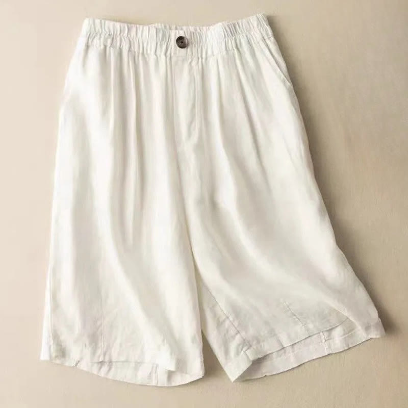 Buddha Stones Summer Casual Plain Zipper Button Cotton Linen Women's Shorts With Pockets - White - US12,UK/AU16,EU44 (3XL) - image 9