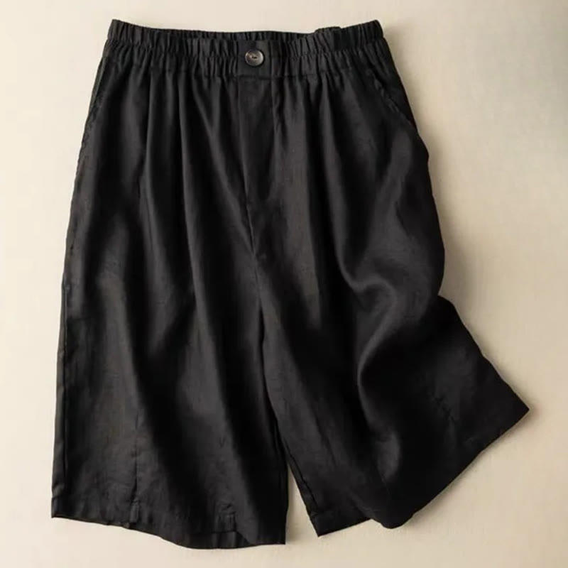 Buddha Stones Summer Casual Plain Zipper Button Cotton Linen Women's Shorts With Pockets - Black - US12,UK/AU16,EU44 (3XL) - image 13