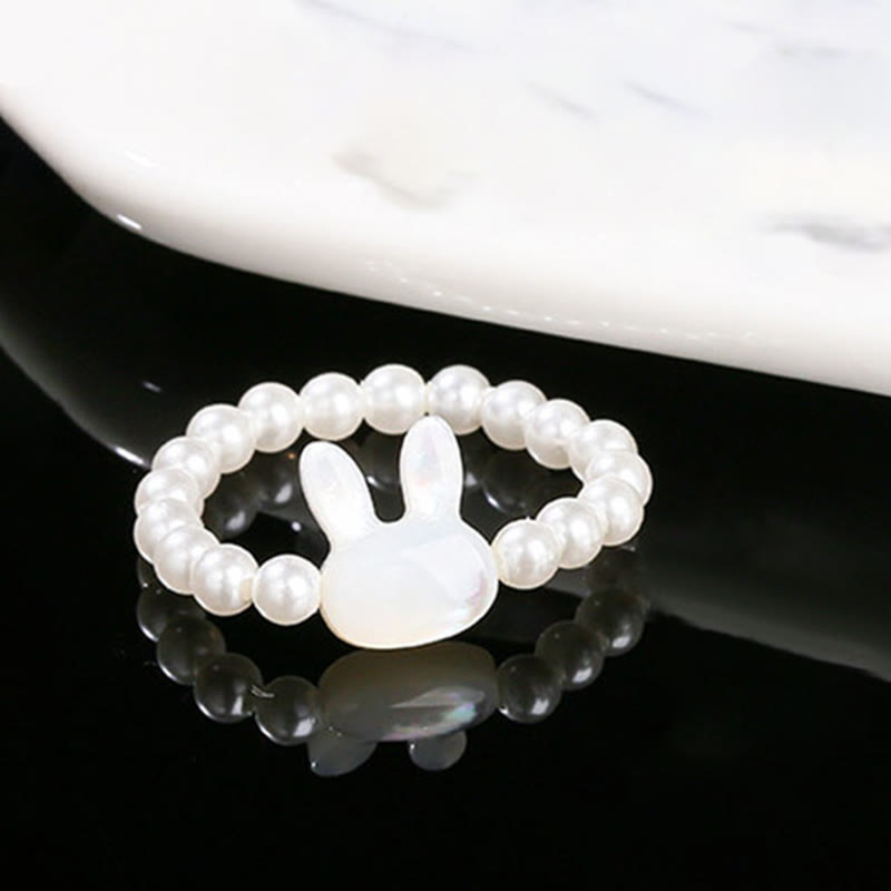 Foviel 3mm Tridacna Stone Bead Rabbit Blessing Elastic Ring