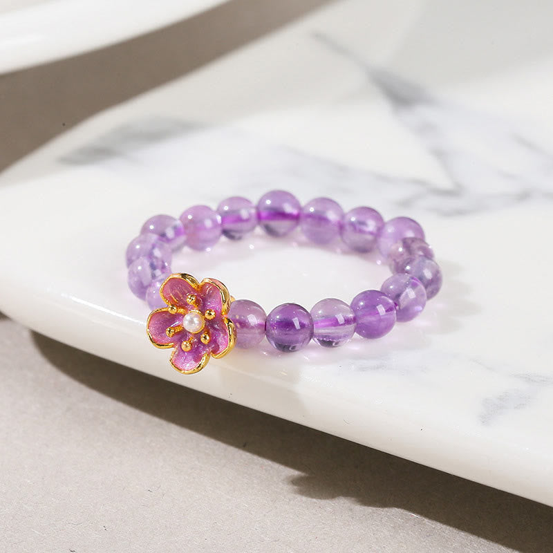 Foviel 3mm Amethyst Peach Blossom Elastic String Ring