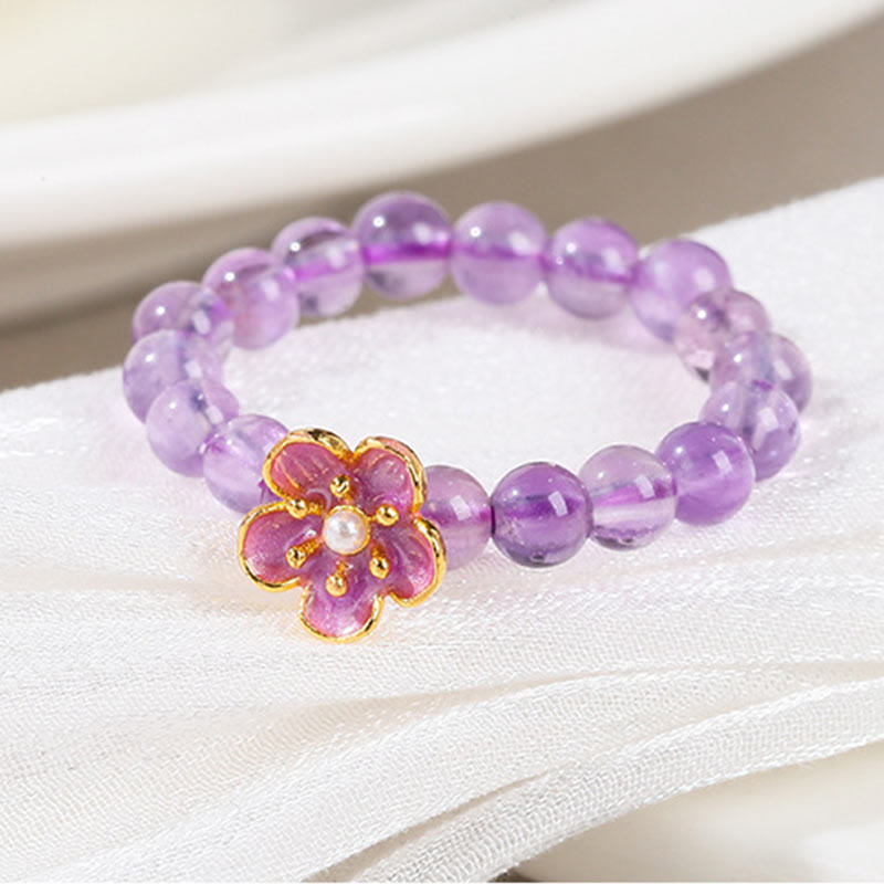 Foviel 3mm Amethyst Peach Blossom Elastic String Ring