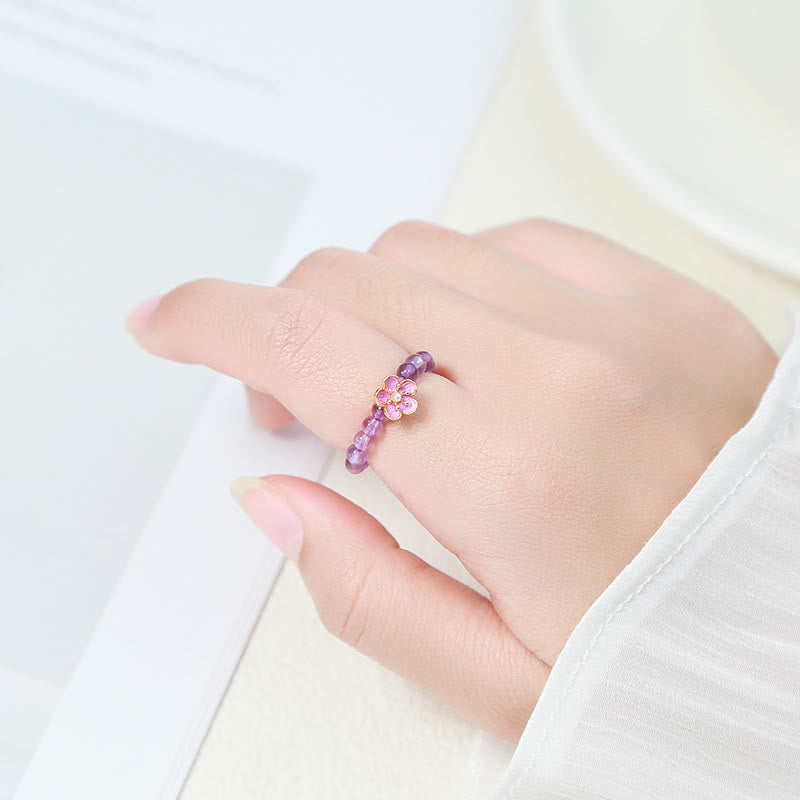 Foviel 3mm Amethyst Peach Blossom Elastic String Ring