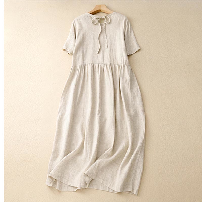 Buddha Stones Casual Short Sleeve Bowknot Tie Straps Women's Midi Dress With Pockets - image 14