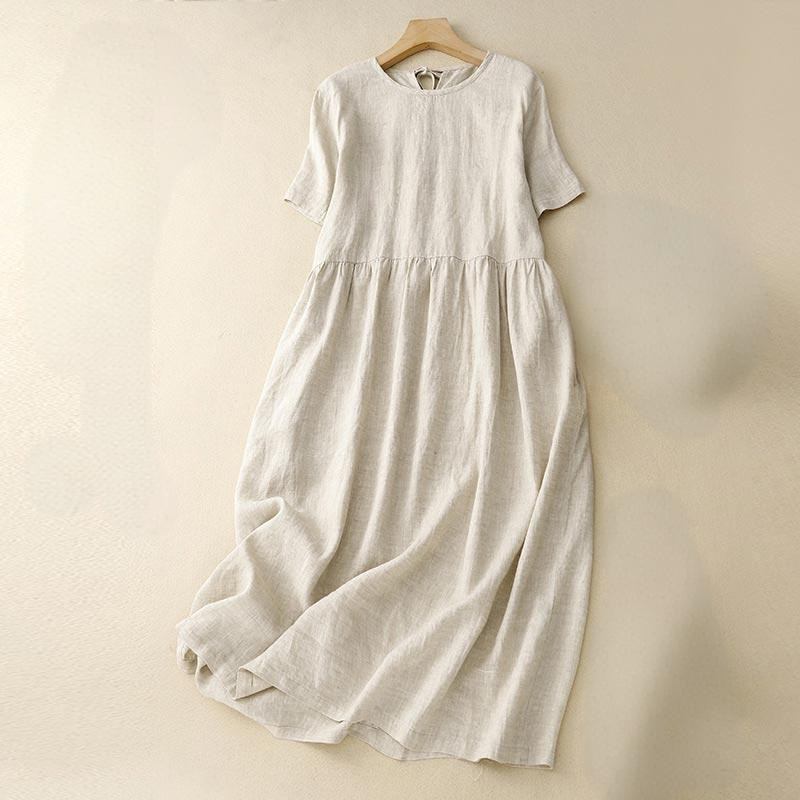 Buddha Stones Casual Short Sleeve Bowknot Tie Straps Women's Midi Dress With Pockets - Beige - US8-10,UK/AU12-14,EU40-42 (2XL) - image 13