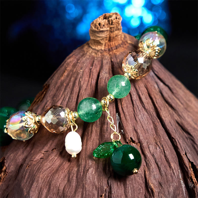 Foviel Natural Green Tiger Eye Beads Green Leaf Positive Bracelet