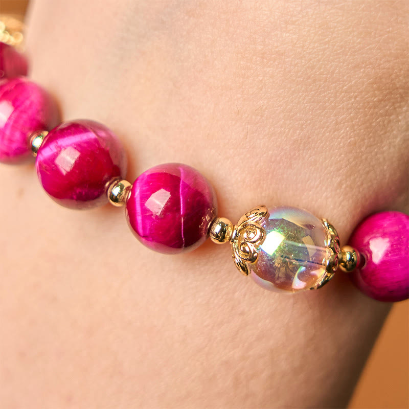 Buddha Stones Natural Red Tiger Eye Purple Tiger Eye Beads Green Leaf Protection Bracelet - image 4