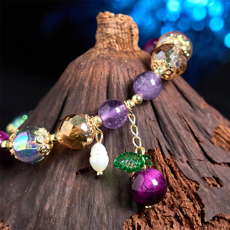 Buddha Stones Natural Red Tiger Eye Purple Tiger Eye Beads Green Leaf Protection Bracelet - image 11