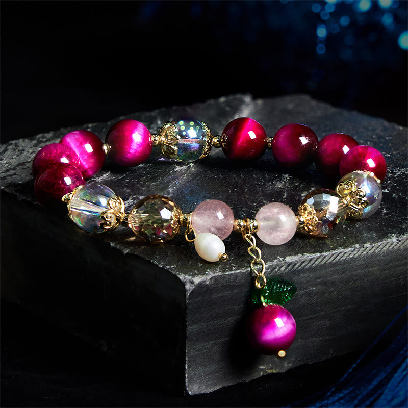Foviel Natural Red Tiger Eye Green Tiger Eye Beads Weight Balance Bracelet