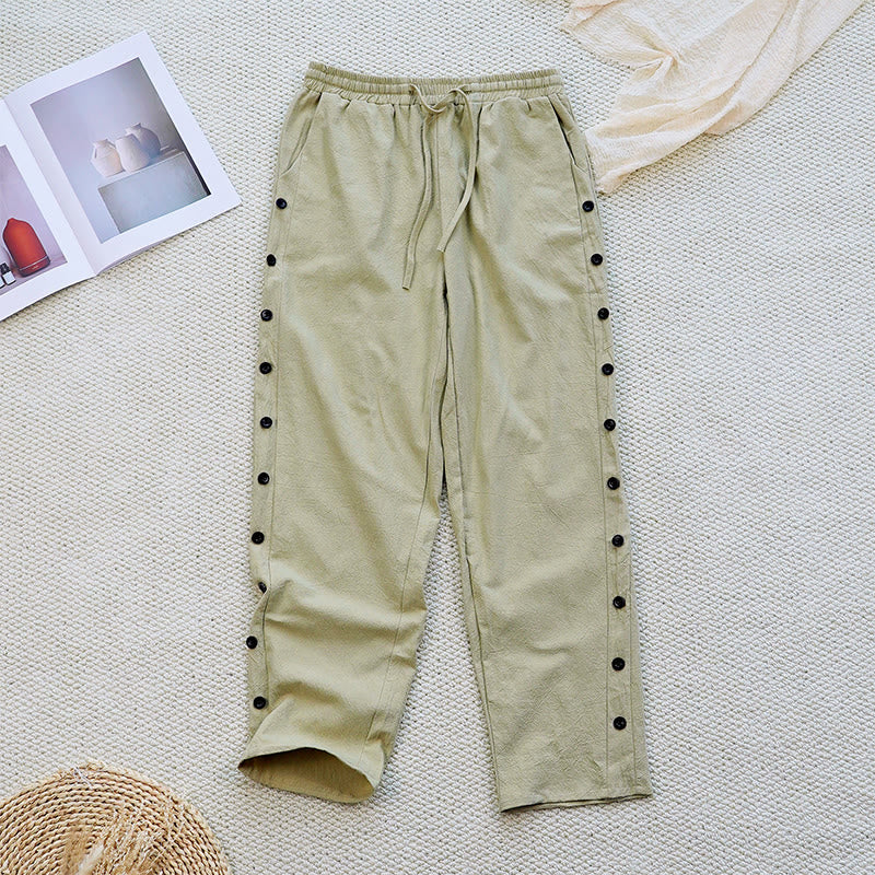 Buddha Stones Summer Plain Patchwork Design Drawstring Cotton Linen Women's Pants With Pockets - PaleGoldenrod - US12,UK/AU16,EU44 (2XL) - image 24