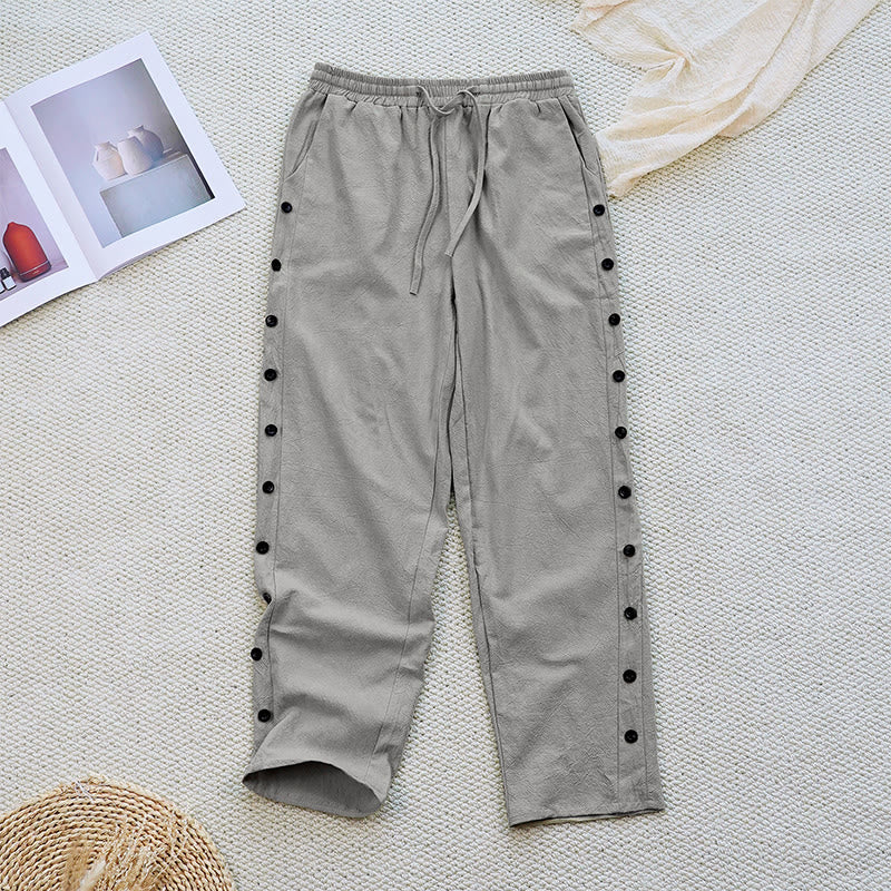 Buddha Stones Summer Plain Patchwork Design Drawstring Cotton Linen Women's Pants With Pockets - Gray - US12,UK/AU16,EU44 (2XL) - image 32