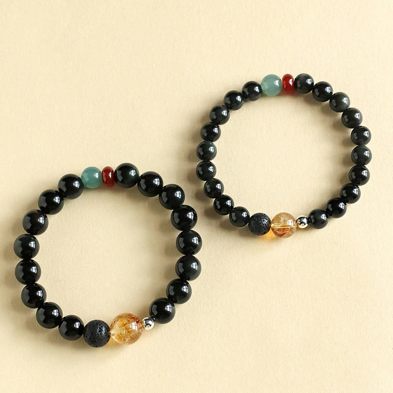Foviel Natural Black Obsidian Beads Strength Fulfillment Bracelet