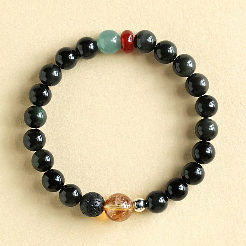 Foviel Natural Black Obsidian Beads Strength Fulfillment Bracelet
