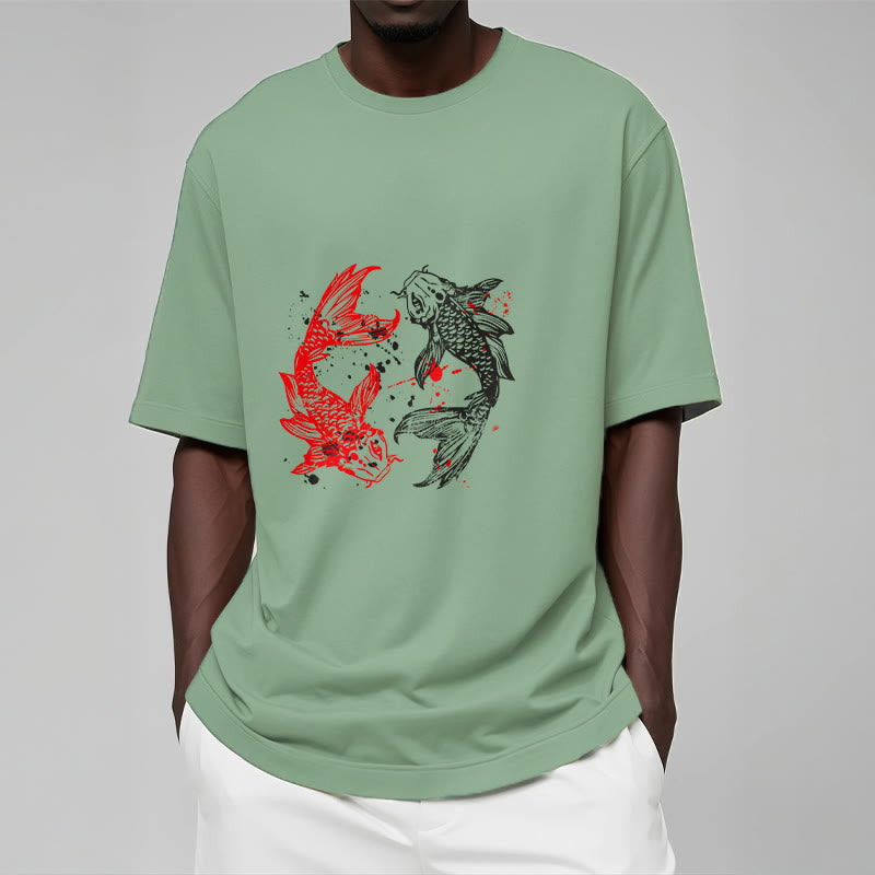 T-shirt Foviel motif carpe koï rouge et noir