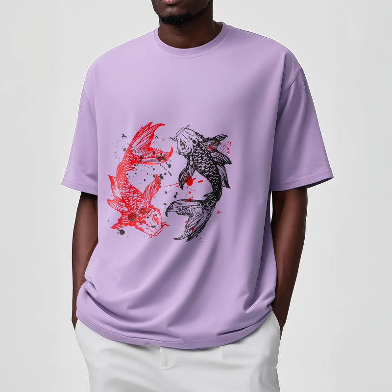T-shirt Foviel motif carpe koï rouge et noir