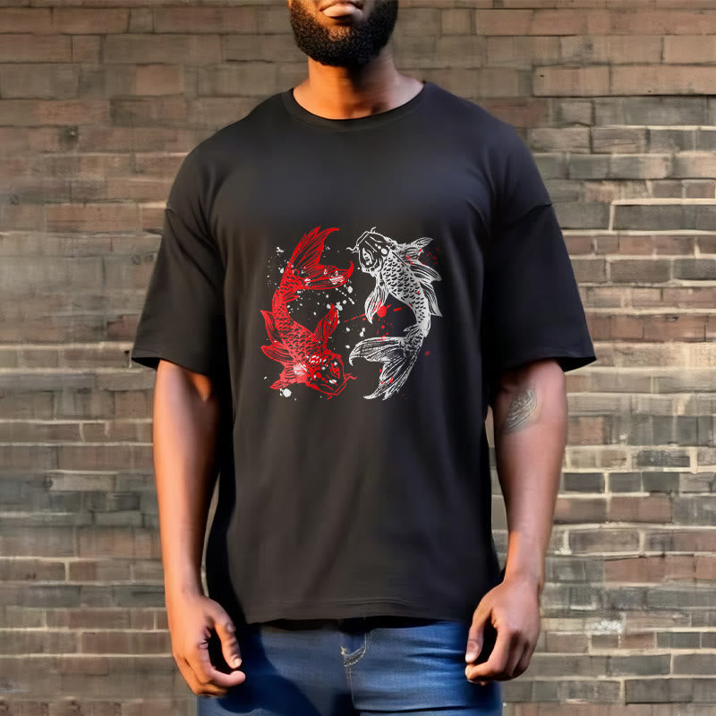 T-shirt Foviel motif carpe koï rouge et noir