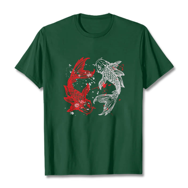 T-shirt Foviel motif carpe koï rouge et noir