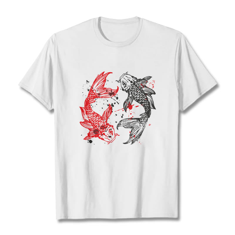 T-shirt Foviel motif carpe koï rouge et noir