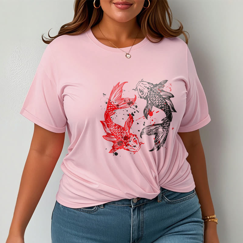 T-shirt Foviel motif carpe koï rouge et noir