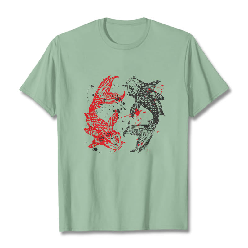 T-shirt Foviel motif carpe koï rouge et noir