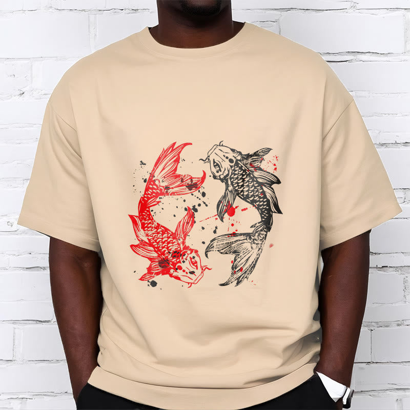 T-shirt Foviel motif carpe koï rouge et noir