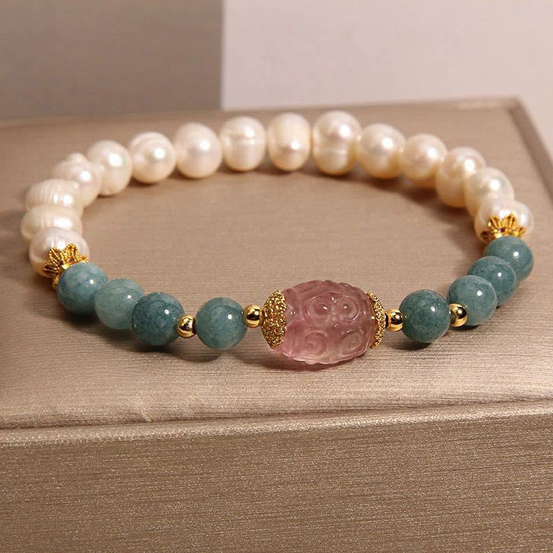 Bracelet Foviel en quartz fraise, perles de jade et pureté