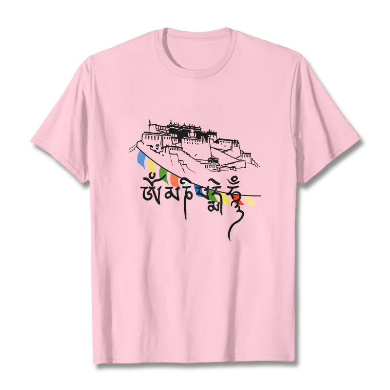 T-shirt en coton Foviel, motif Palais du Potala et mantras Om Mani Padme Hum