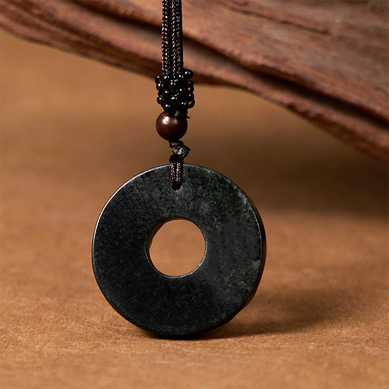 Foviel Tibetan Nanyang Black-Green Jade PiXiu Peace Buckle Protection Necklace Pendant