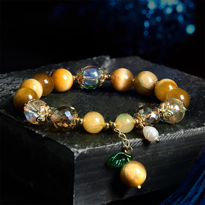 Foviel Natural Tiger Eye Beads Green Leaf Courage Bracelet