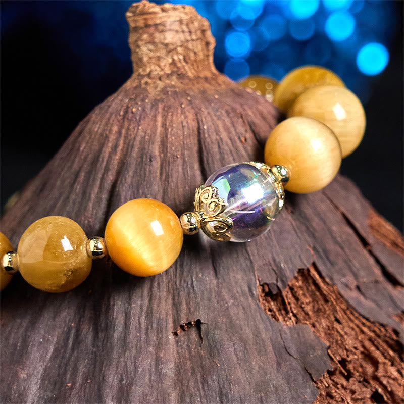 Foviel Natural Tiger Eye Beads Green Leaf Courage Bracelet