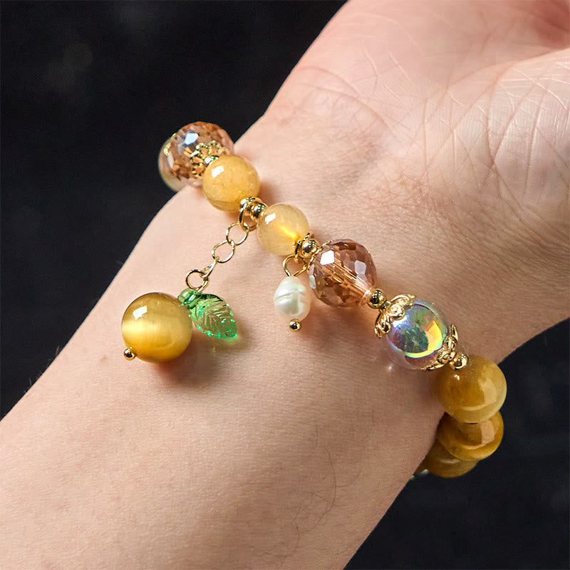 Foviel Natürliche Tiger Augen Perlen Green Leaf Mut Armband