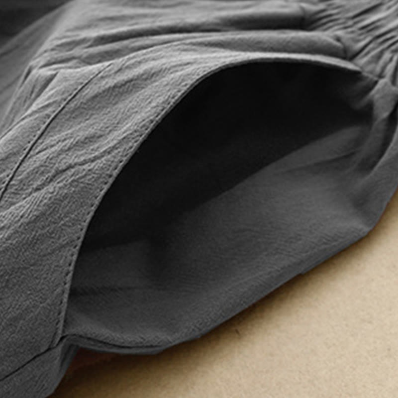 Foviel Daily Plain Elastic Waistband Cotton Linen Women's Pants With Pockets