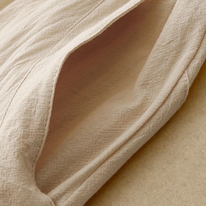 Foviel Daily Plain Elastic Waistband Cotton Linen Women's Pants With Pockets