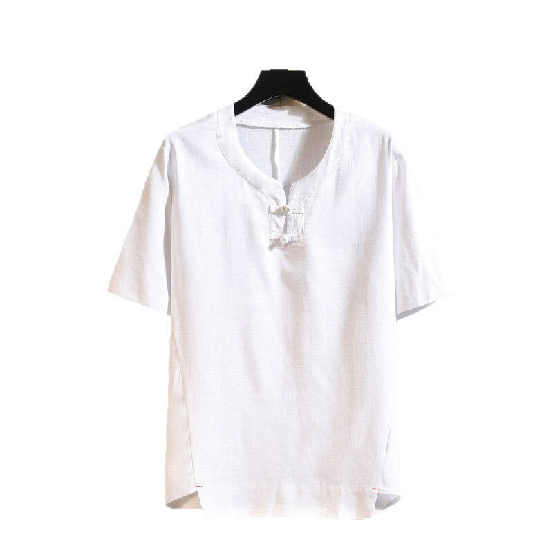 Buddha Stones Summer Chinese Frog-button Men's Solid Color Button Short Sleeve Cotton Linen Shirt - image 10