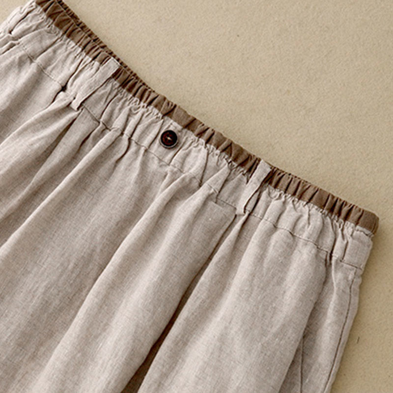 Jupe décontractée vintage pour femme Foviel en coton et lin, taille élastique, coupe unie avec fente latérale et poches