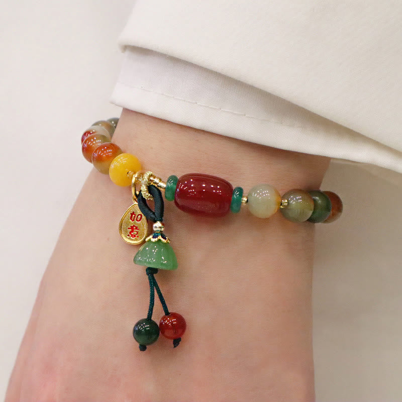 Foviel Natural Colorful Peacock Agate Chalcedony Ruyi As One Wishes Charm Courage Bracelet